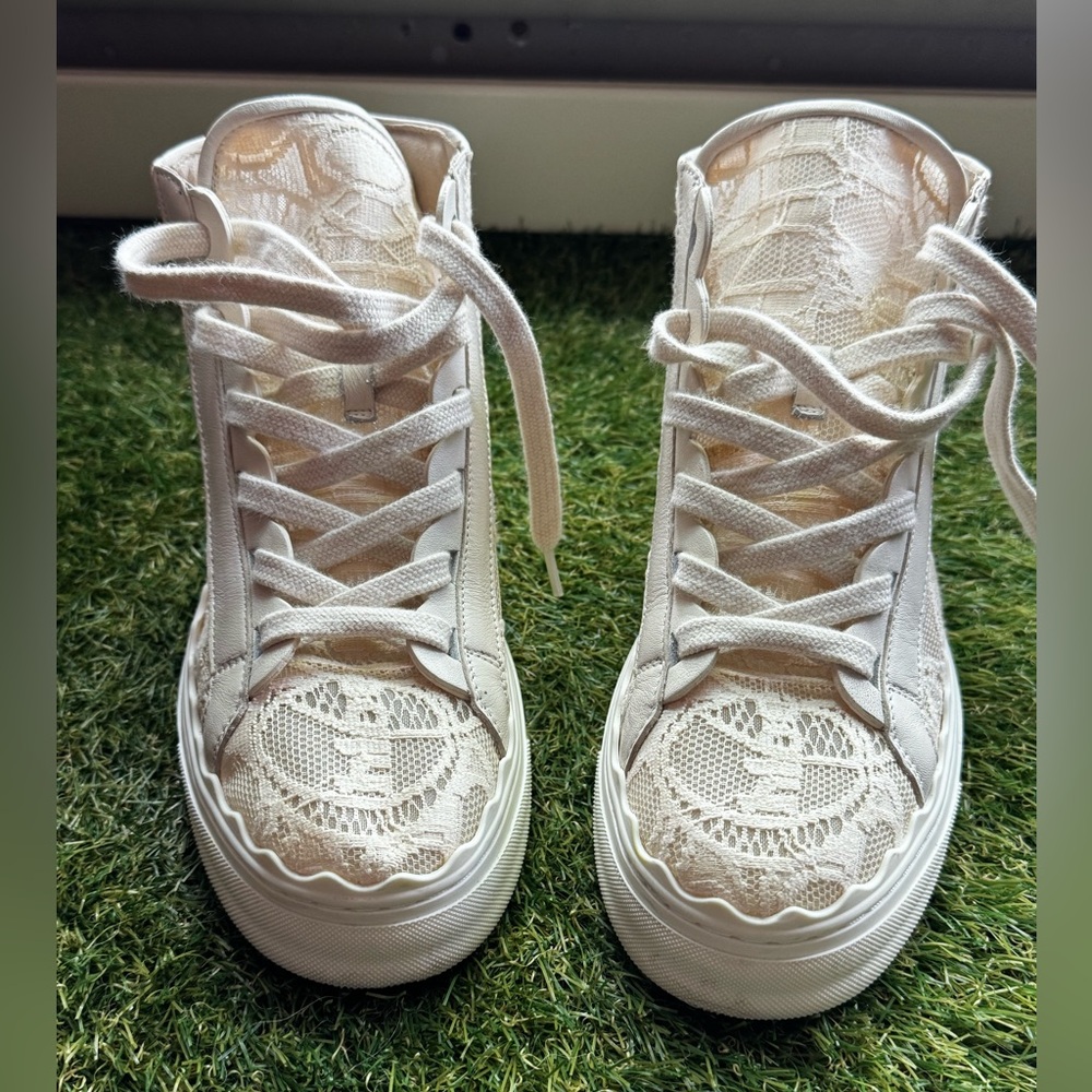 Chloe Lace High-Top Sneakers - Cream